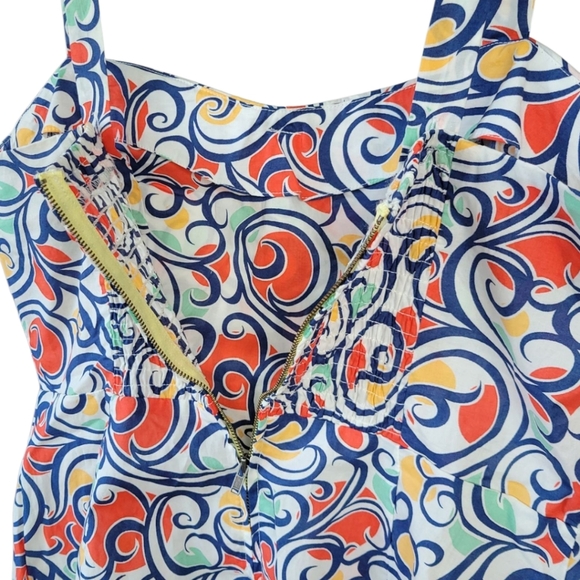 CAbi Sz 6 Cotton Pleated Smocked Back Multicolor Tank Top Peplum Blouse - Picture 5 of 13